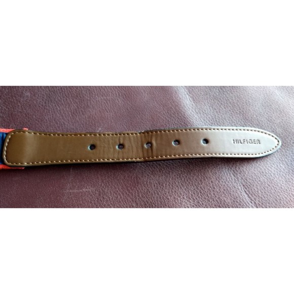 TOMMY HILFIGER Canvas Leather Belt Grosgrain Blue Nautical Ribbon Summer Size 32 - Picture 9 of 16
